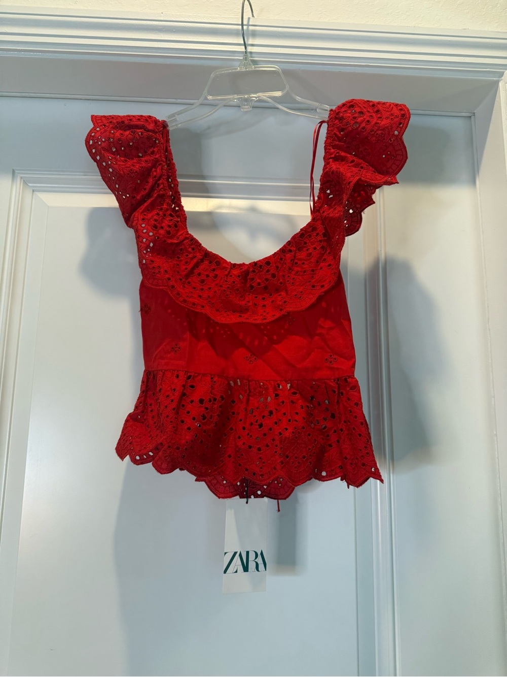 Zara Red Eyelet Ruffle Camisole